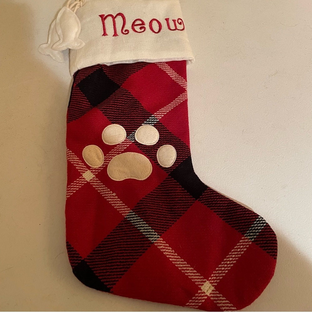 Cat Pawprint Meow Christmas Stocking